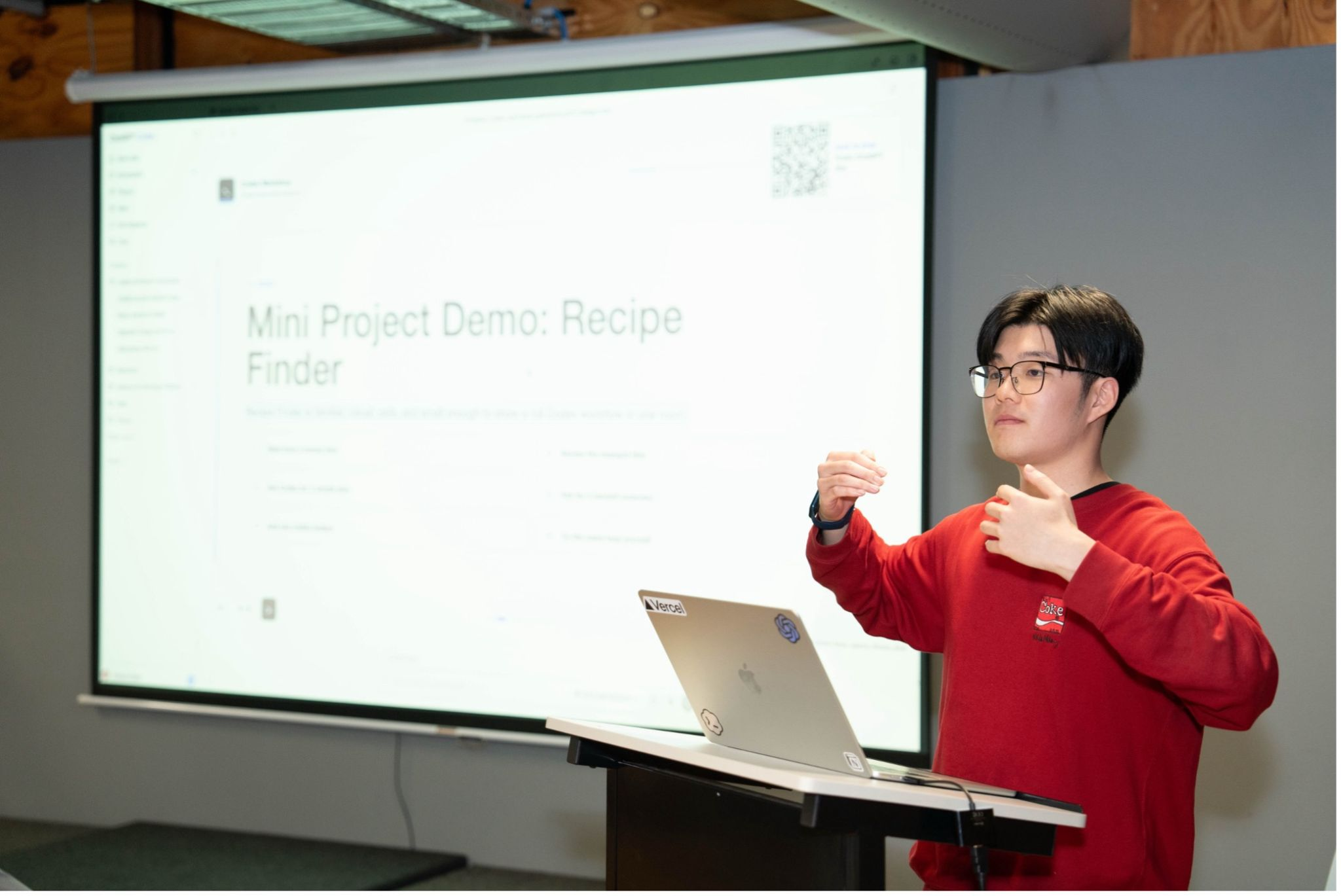 Peter Chen presenting a live project demo at a Codex Community Brisbane meetup